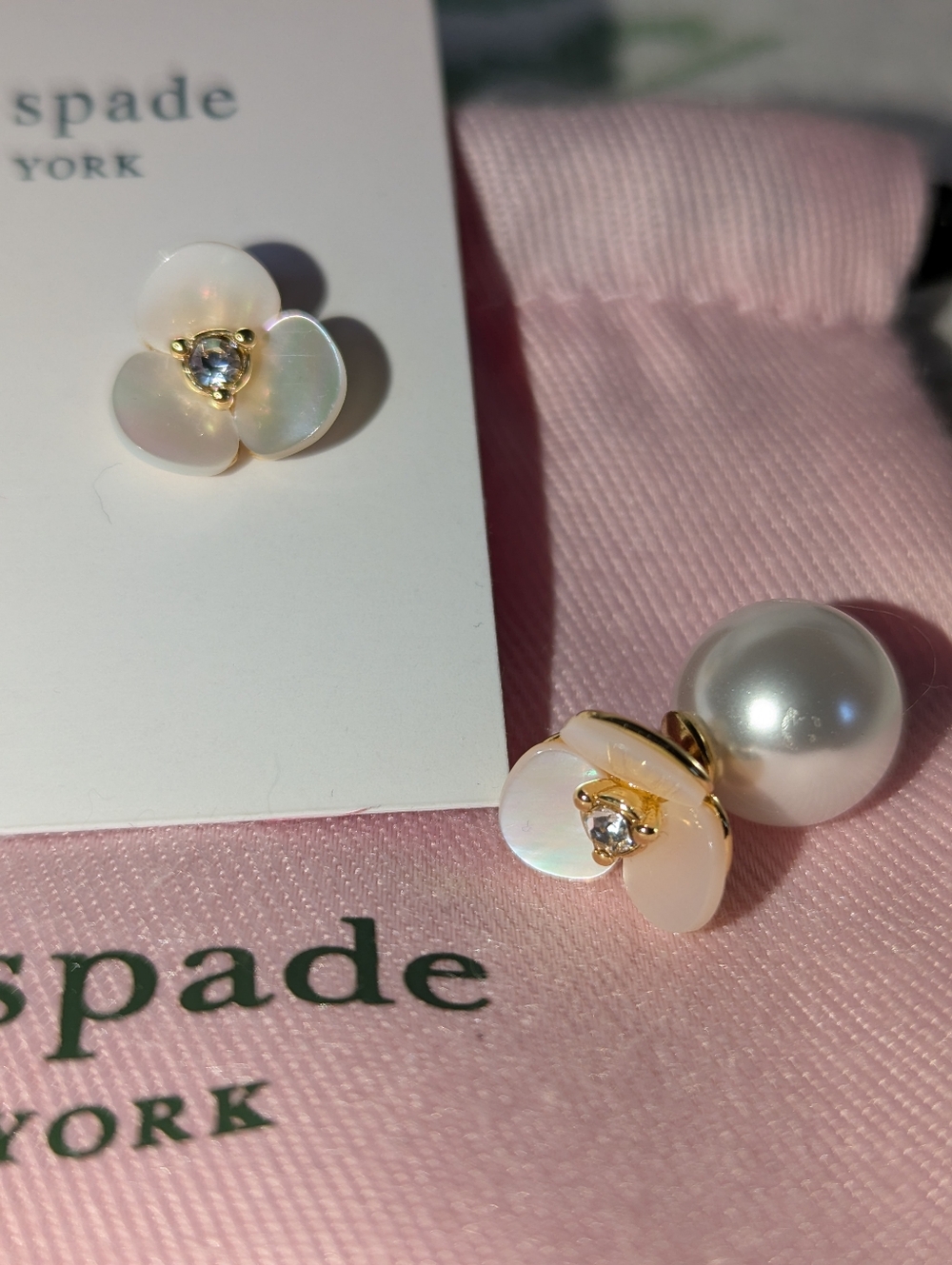 NWT kate spade Disco Pansy Pearl Back Earrings
